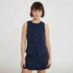 Gilet court cintr&eacute; sans manches bleu marine femme