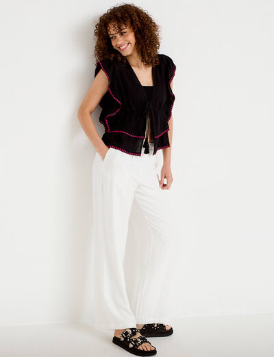 Pantalon large taille standard ecru femme