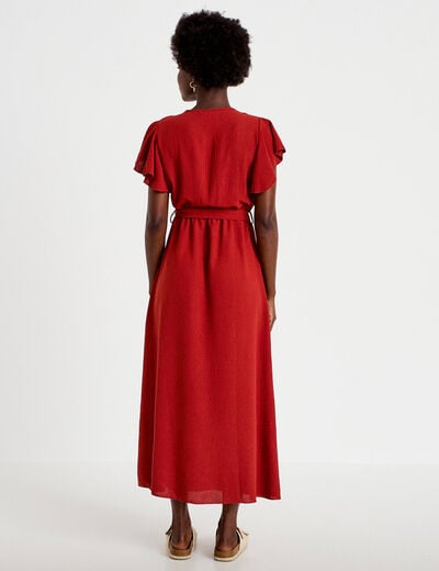 Robe longue &eacute;vas&eacute;e manches courtes orange fonc&eacute; femme