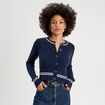 Gilet manches longues ajust&eacute; bleu marine femme