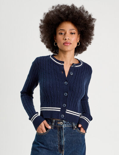 Gilet manches longues ajust&eacute; bleu marine femme