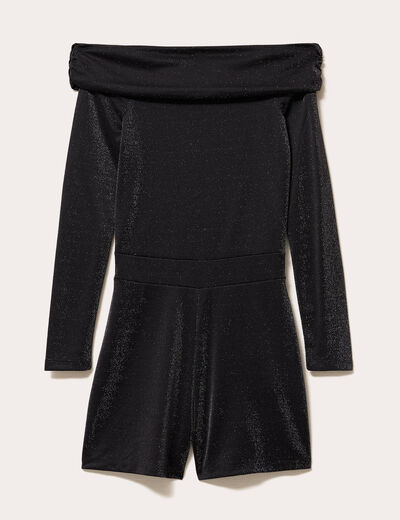 Combishort col bardot fils m&eacute;tallis&eacute;s noir femme