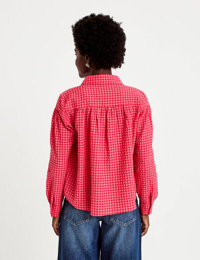 Chemise ample manches longues vichy rouge cerise femme