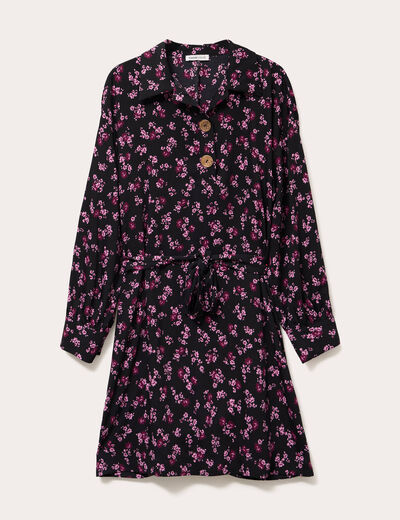 Robe courte droite col chemise noir femme