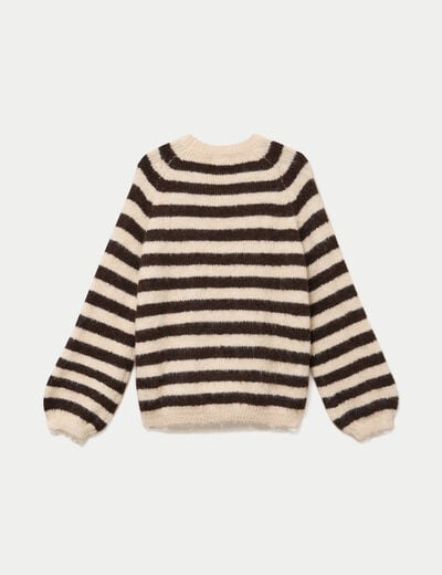 Pull ample col rond manches longues ivoire femme