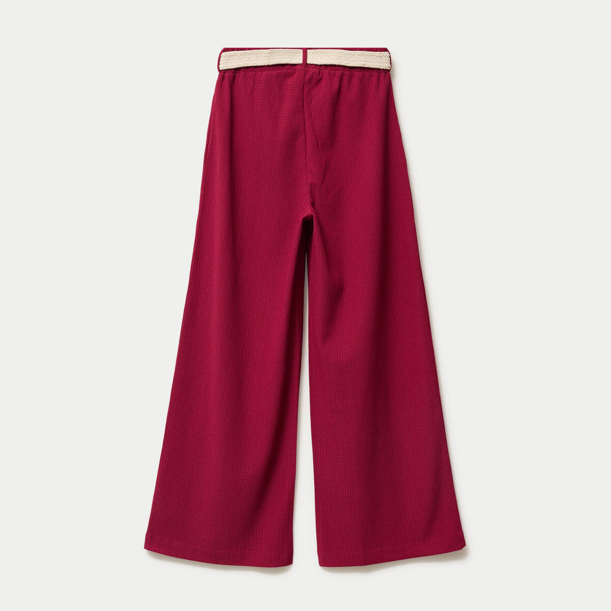 Pantalon large fluide ceintur&eacute; rouge femme