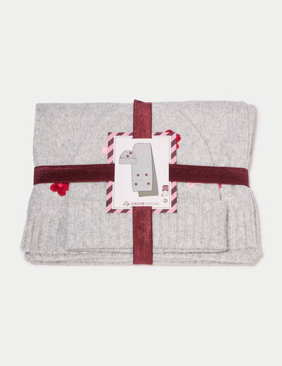 Lot &eacute;charpe bonnet avec broderie gris fonc&eacute; femme