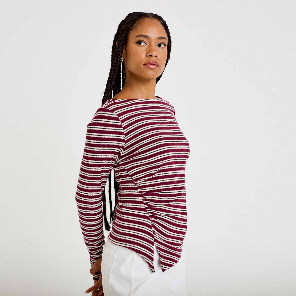 Top ajust&eacute; manches longues col rond rouge femme