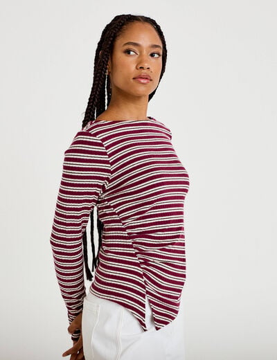 Top ajust&eacute; manches longues col rond rouge femme