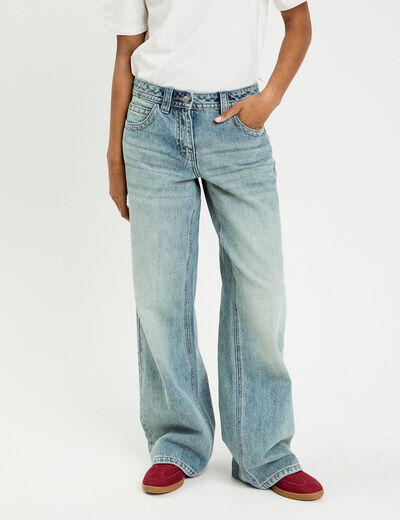 Jeans droit taille basse denim double stone femme