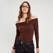 T-shirt manches longues marron fonc&eacute; femme