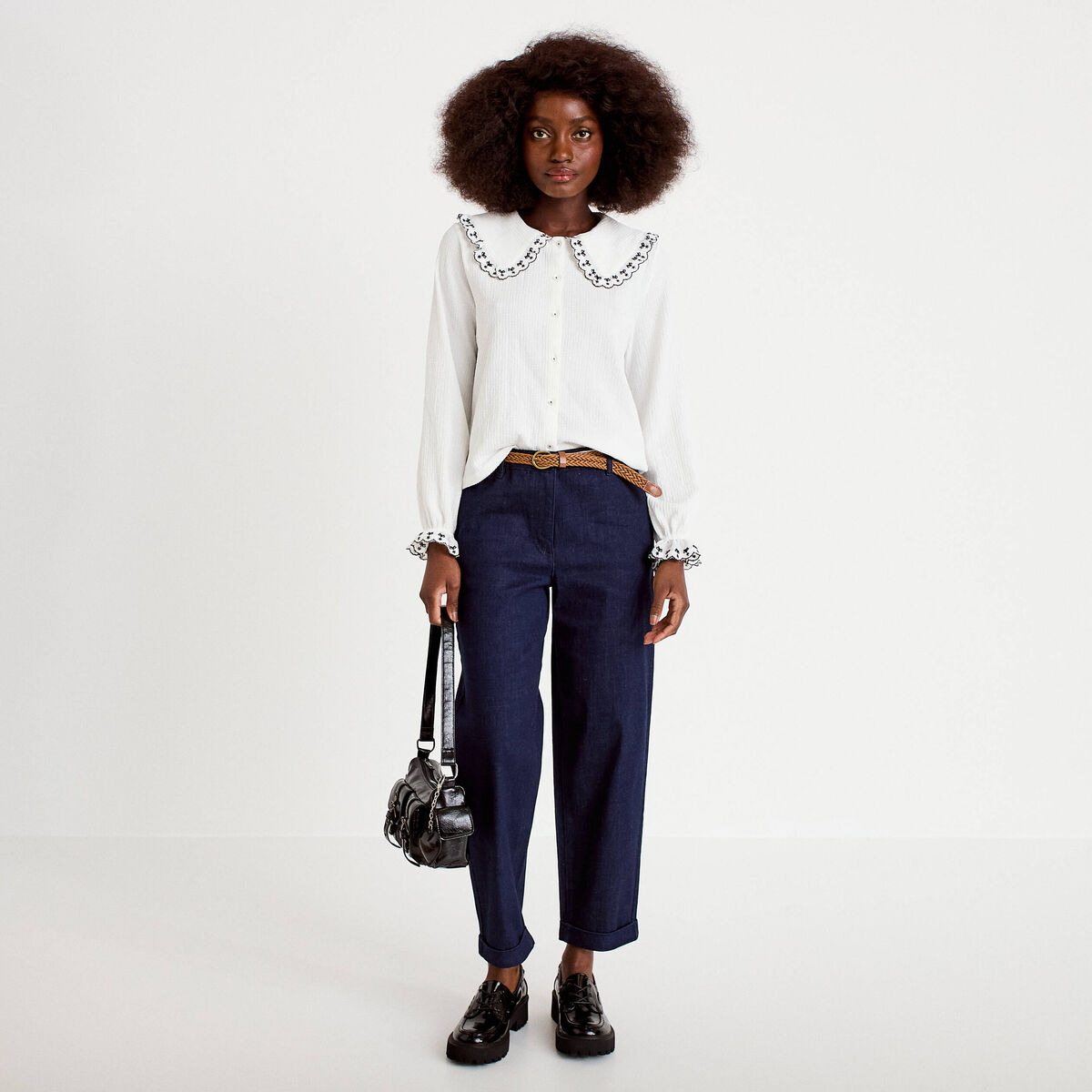 Jeans chino avec ceinture denim brut femme