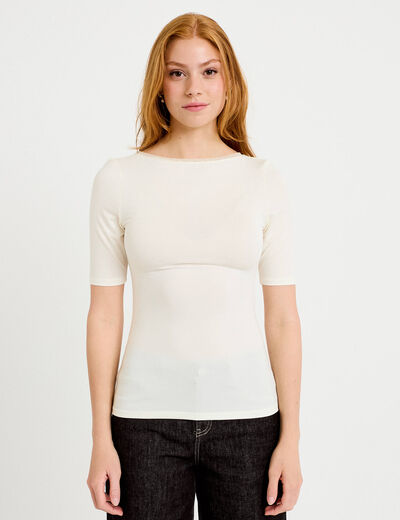 T-shirt ajust&eacute; manches courtes ecru femme