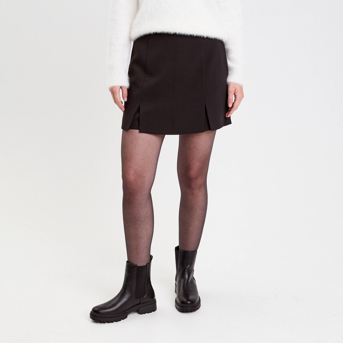 Jupe-short droite fentes noir femme