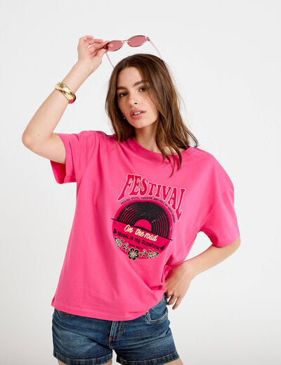 T-shirt oversize manches courtes rose fushia femme