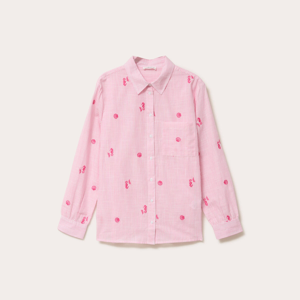 Chemise brod&eacute;e manches longues blanc femme