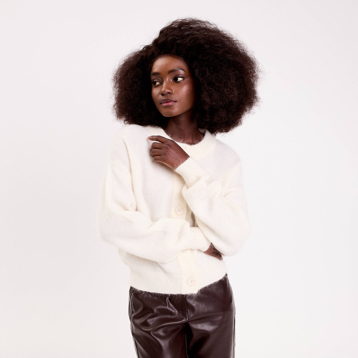Gilet boutonn&eacute; ecru femme