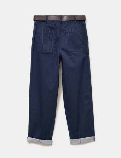 Pantalon chino 7/8&egrave;me taille &eacute;lastiqu&eacute;e bleu marine femme
