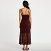 Robe longue droite col b&eacute;nitier dentelle marron femme