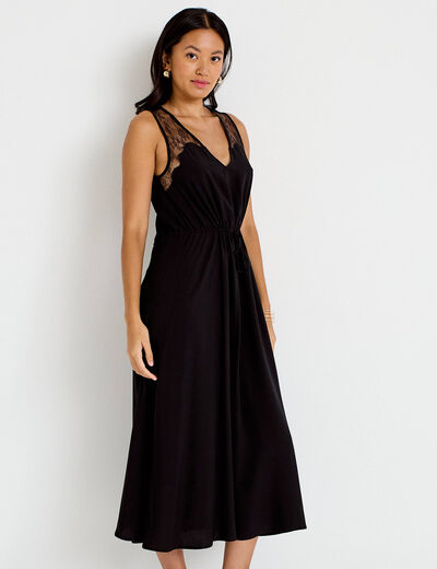 Robe longue &eacute;vas&eacute;e col v sans manches noir femme