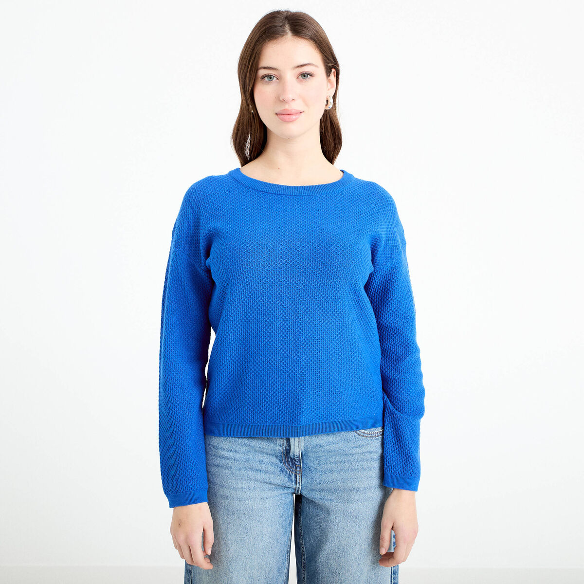 Pull manches longues bleu electrique femme