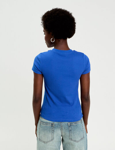 T-shirt c&ocirc;tel&eacute; ajust&eacute; manches courtes bleu electrique femme