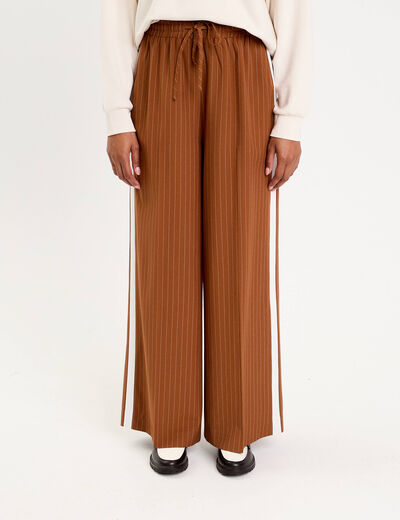 Pantalon large fluide orange fonc&eacute; femme