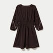 Robe courte &eacute;vas&eacute;e col v manches 3/4 marron fonc&eacute; femme