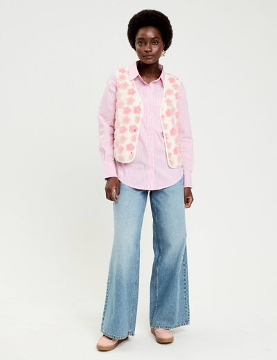 Gilet sans manches &agrave; motif effet polaire ecru femme