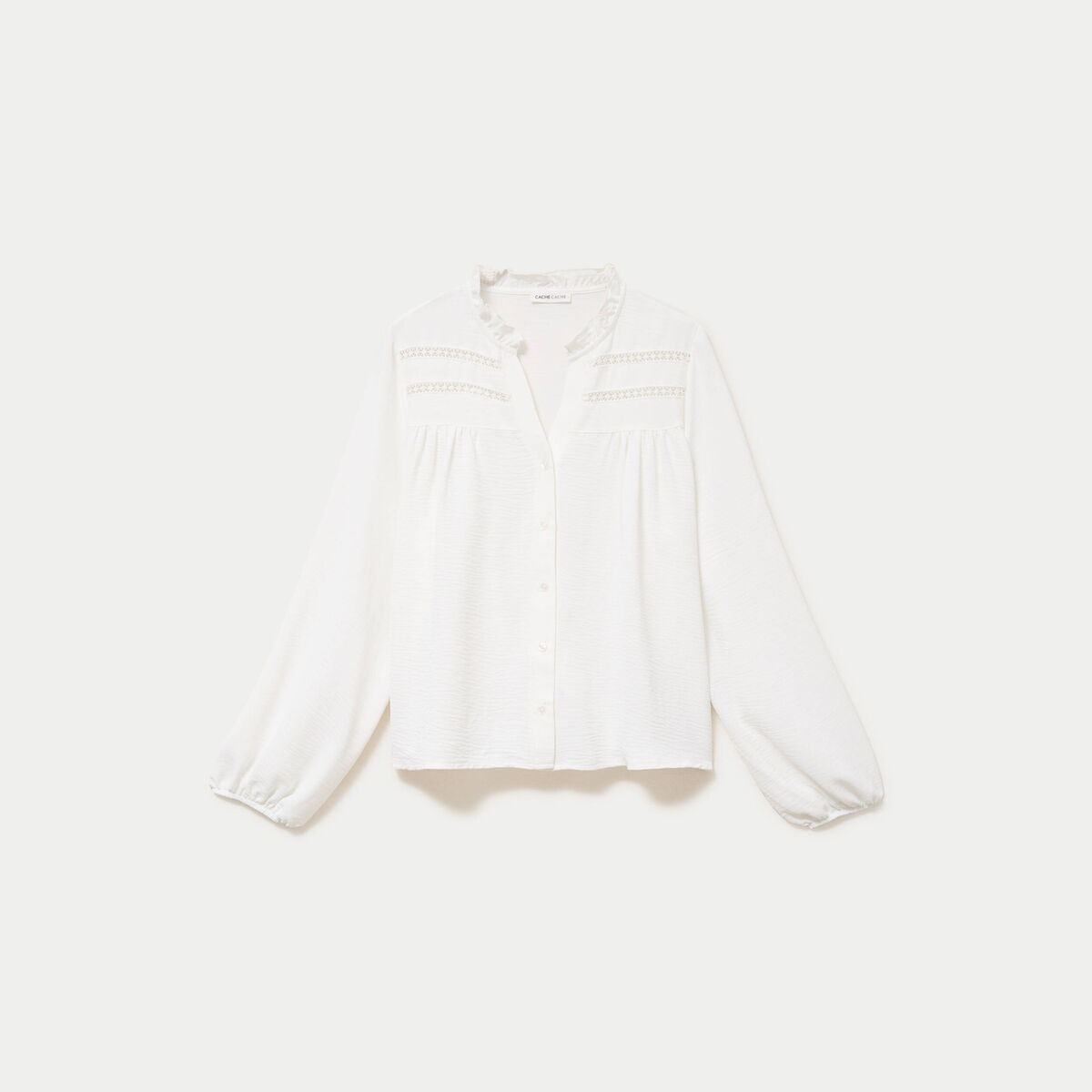 Blouse droite col mao manches longues ecru femme