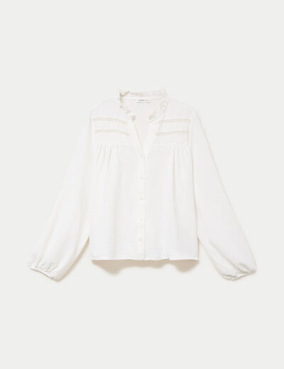 Blouse droite col mao manches longues ecru femme