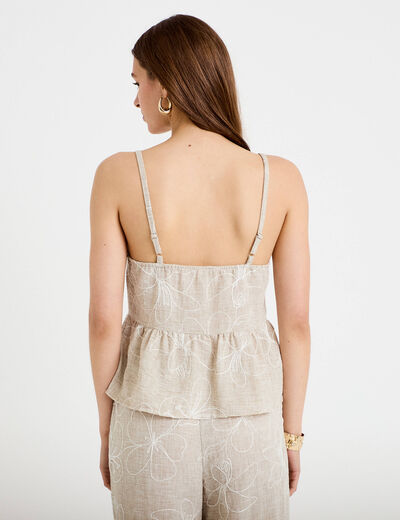 Top col v bretelles fines chin&eacute; beige femme