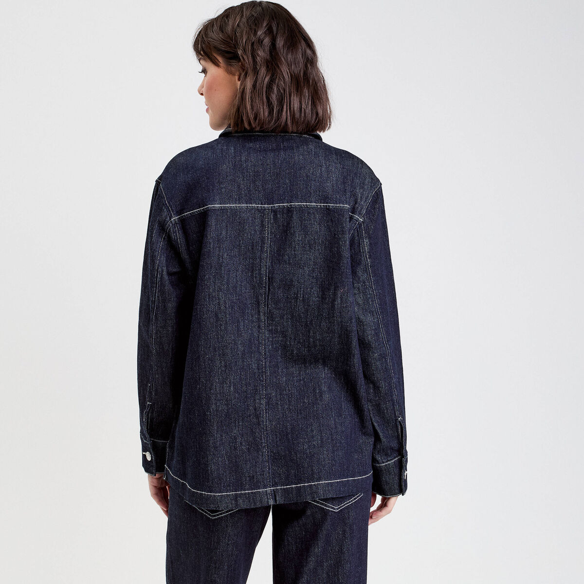 Blouse col chemise manches longues denim brut femme