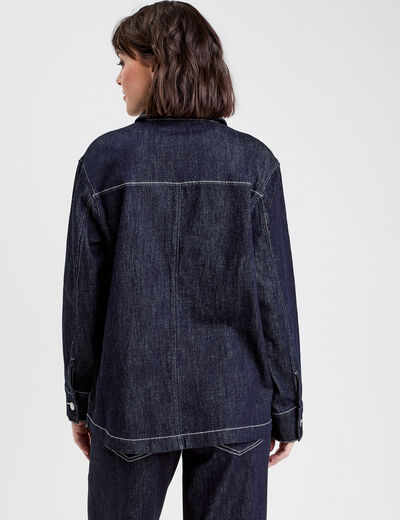 Blouse col chemise manches longues denim brut femme