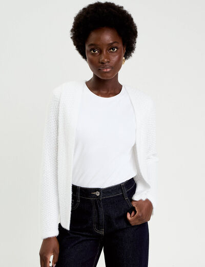 Gilet droit manches longues ecru femme