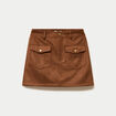 Jupe-short trap&egrave;ze aspect daim marron femme