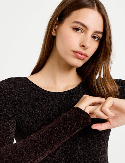 Body manches longues marron fonc&eacute; femme