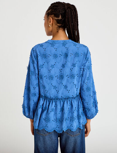 Blouse &agrave; motif en relief bleu fonc&eacute; femme