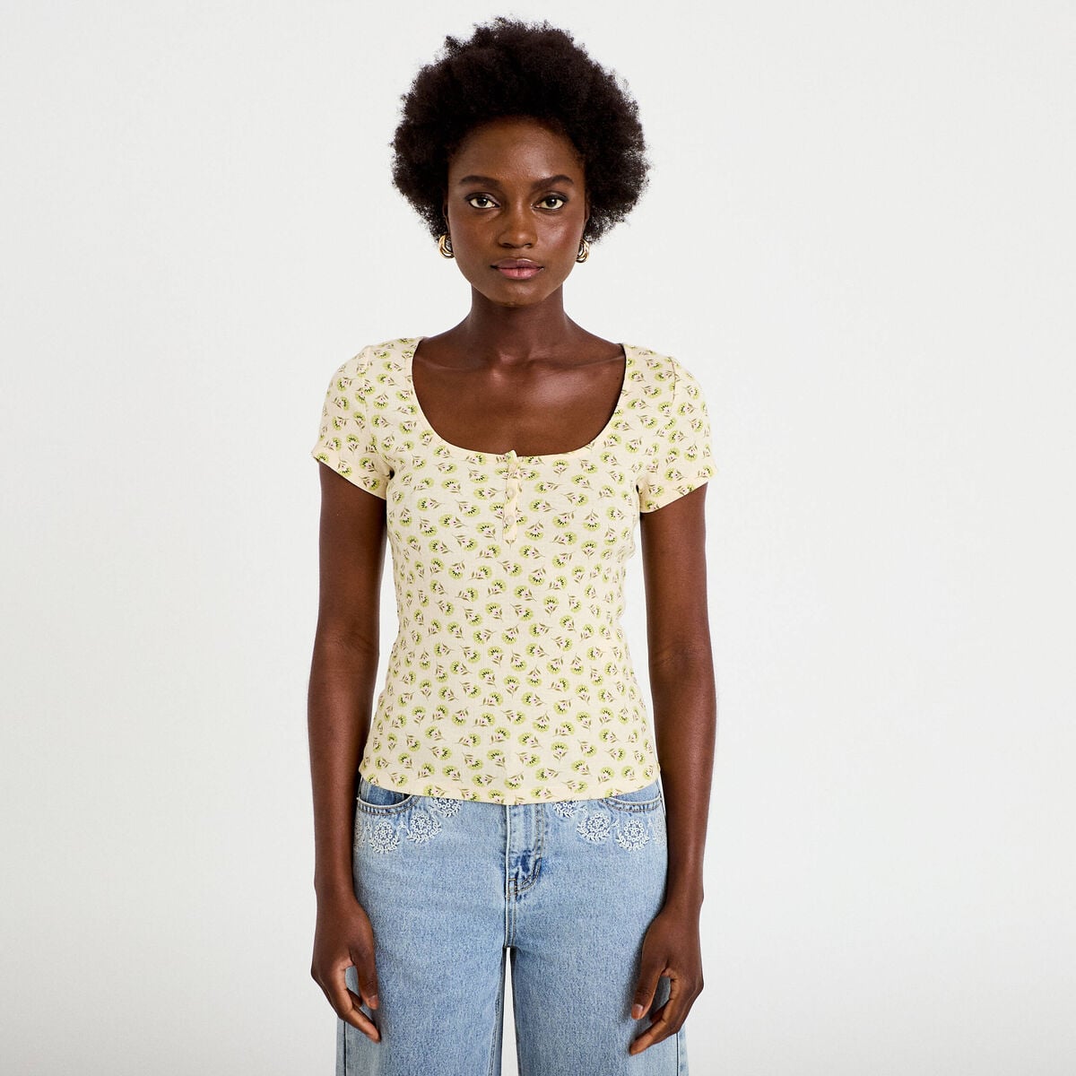 T-shirt ajust&eacute; manches courtes blanc femme