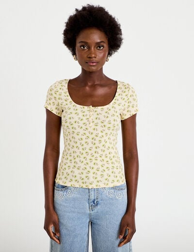 T-shirt ajust&eacute; manches courtes blanc femme