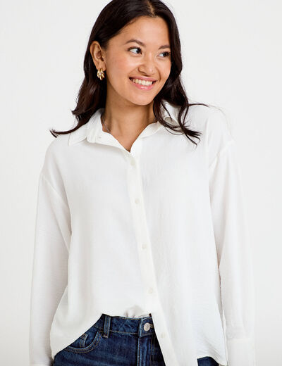 Chemise ample pliss&eacute;e manches longues ecru femme