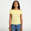 Top col bardot jaune pastel femme