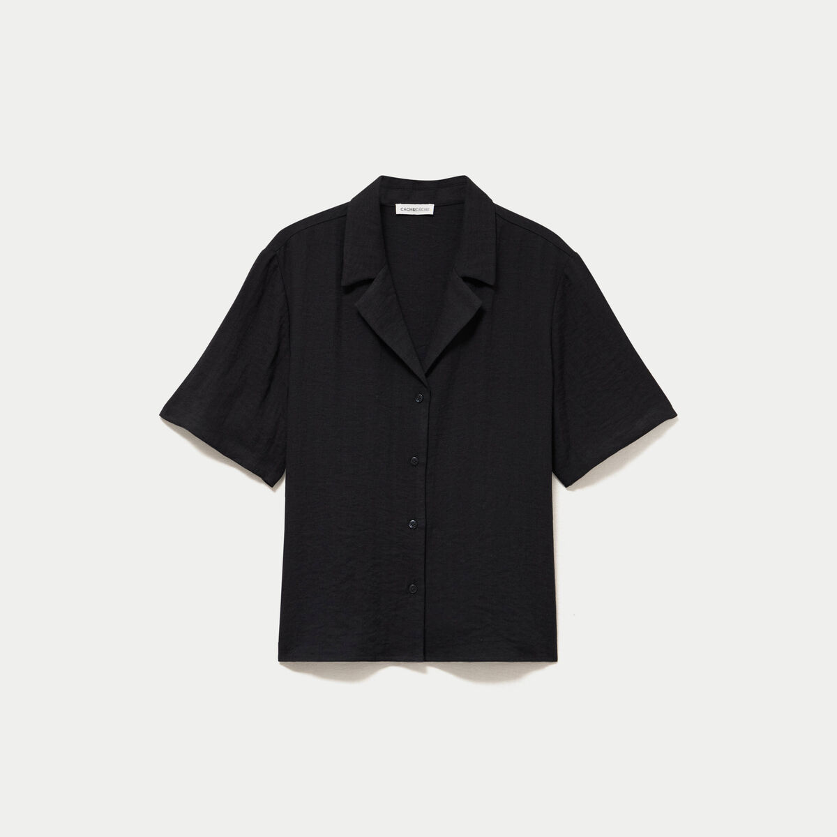 Chemise droite pliss&eacute;e manches courtes noir femme