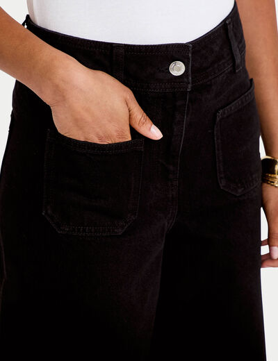 Jean wide leg cropped taille haute denim noir femme