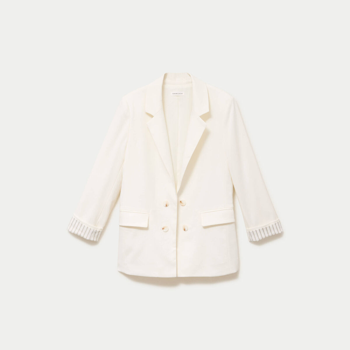 Blazer col tailleur manches 3/4 ecru femme