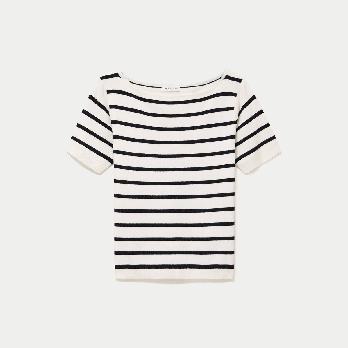 Pull ajust&eacute; court col bateau blanc femme