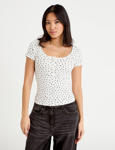 T-shirt c&ocirc;tel&eacute; blanc femme