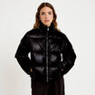 Doudoune cropped col montant brillante noir femme