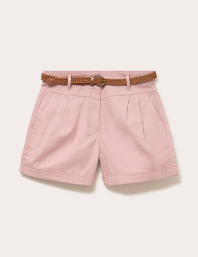 Short chino ceintur&eacute; rose pastel femme