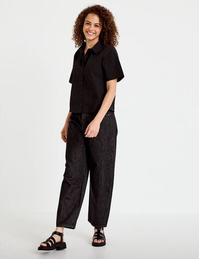 Jean barrel cropped taille standard denim noir femme